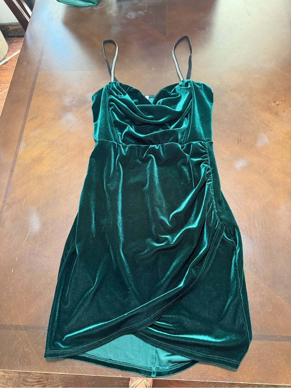 Emerald Velvet Cowl Neck Mini Dress with Tulip Skirt